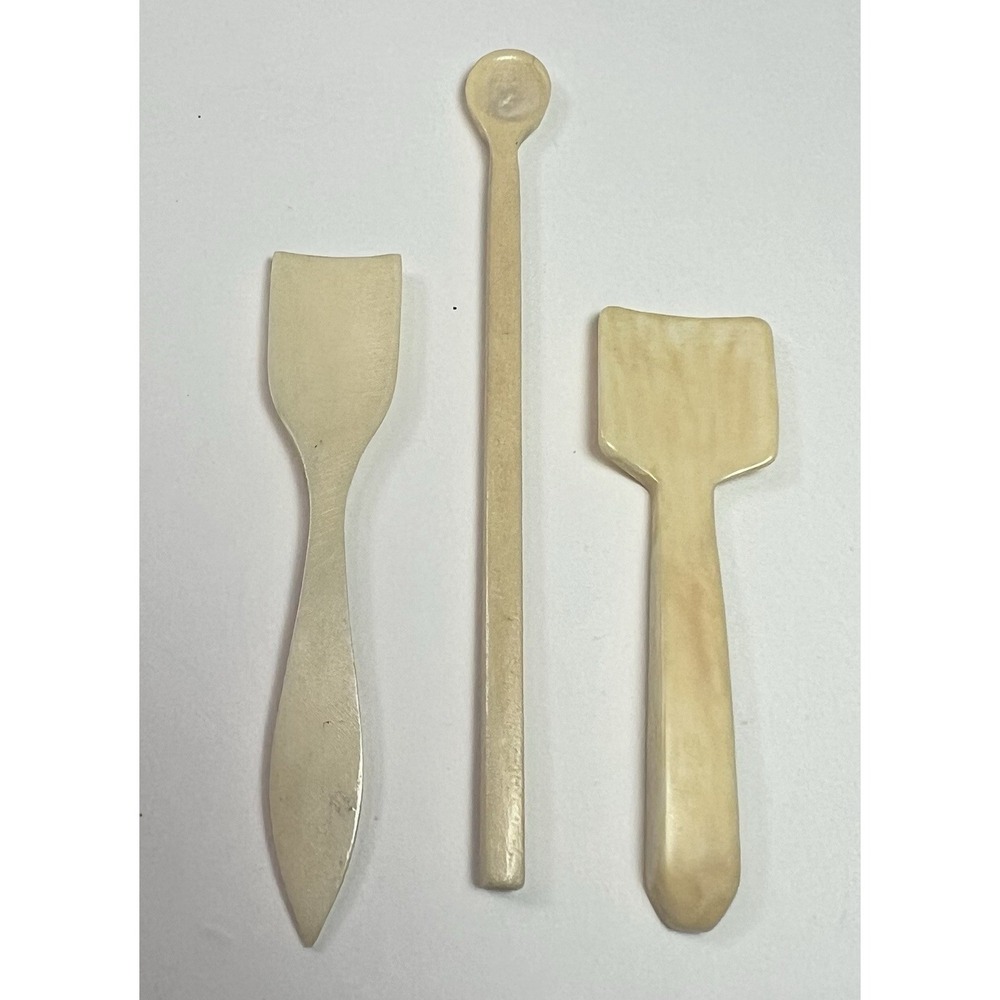Vintage 3 Salt Cellar Scoops 1 Marked France - Made from Bone
